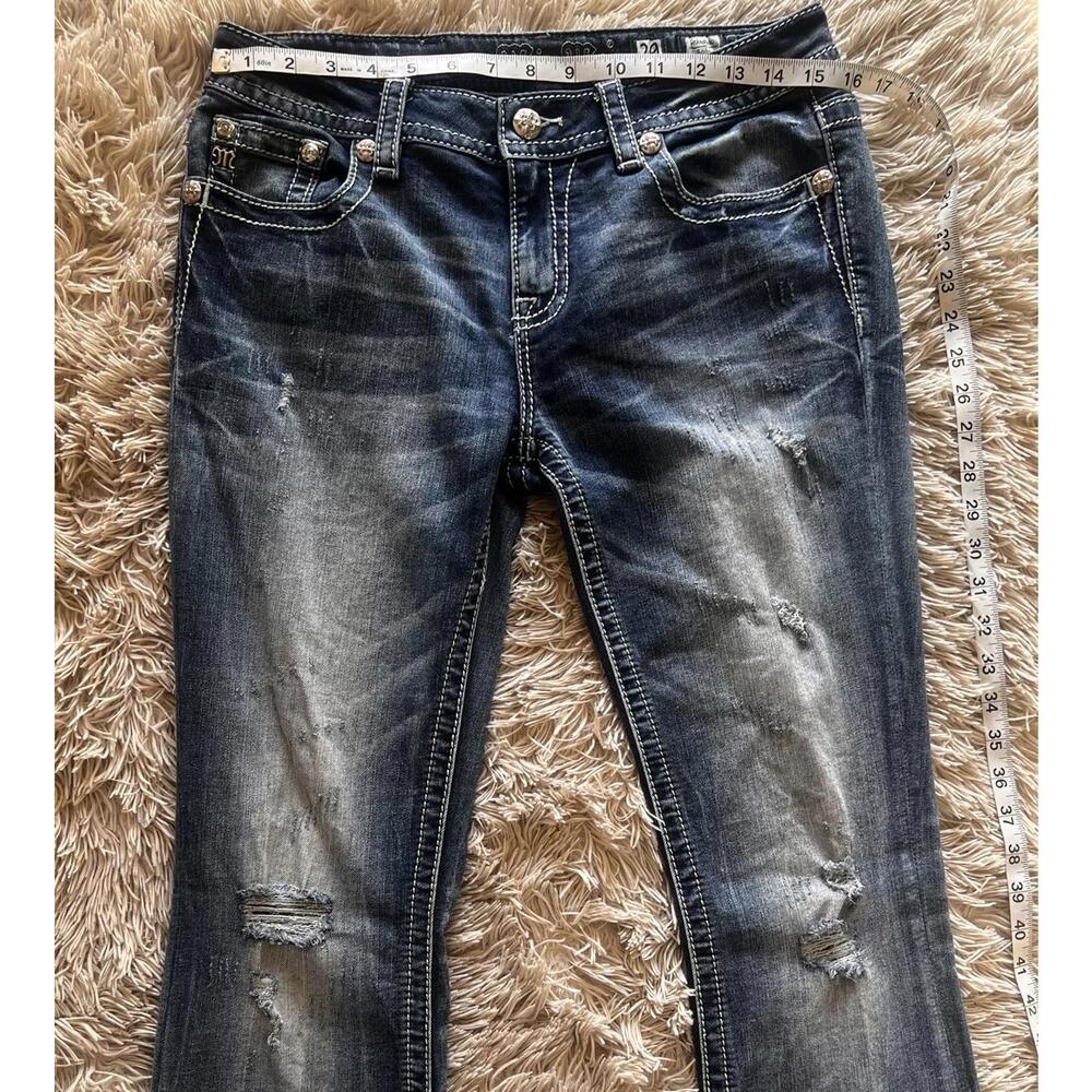 Miss Me Fleur De Lis Embroidered, Sequined, and Distressed Bootcut Jeans - Picture 6 of 9